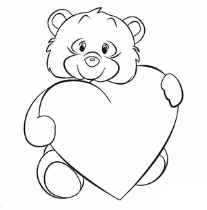 Página para Colorir Urso Adorável Segurando Coração