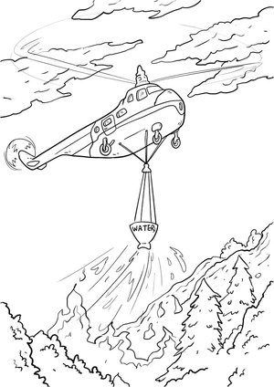 Página para Colorir Helicóptero de Combate a Incêndio