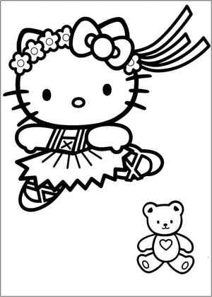 Página para Colorir Hello Kitty e Ursinho