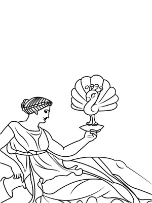 Página para Colorir Hera com um Pavão