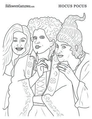 Página para Colorir Personagens do filme de Halloween Hocus Pocus