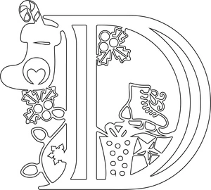 Página para Colorir Página para Colorir do Alfabeto "Letra D" de Férias de Natal