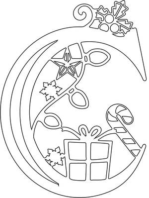 Página para Colorir Página de Colorir do Alfabeto com Tema de Natal para a Letra C