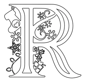 Página para Colorir Letra R do Alfabeto com Tema de Natal