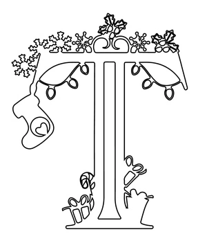Página para Colorir Letra T do Alfabeto com Tema de Natal para Colorir