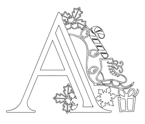 Página para Colorir Alfabeto de Férias com Tema de Natal Letra A