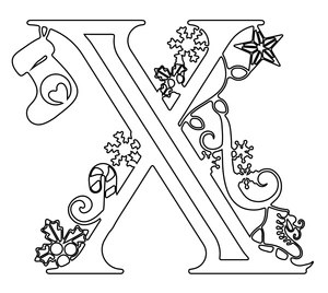 Página para Colorir Página para colorir do alfabeto com tema natalino festivo da letra X