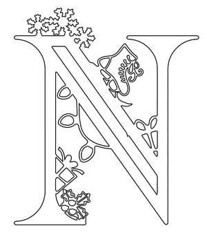 Página para Colorir Página para colorir da letra N temática de Natal