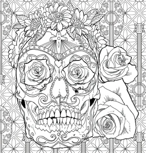 Página para Colorir Caveira Assustadora Cercada por Rosas