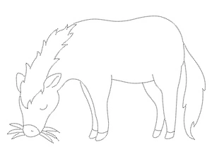 Página para Colorir Folha de Exercícios: Cavalo Comendo Grama