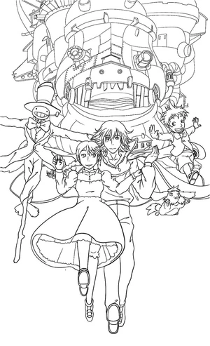 Página para Colorir Página para Colorir do Castelo Mágico de Howl Anime
