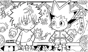 Página para Colorir Versões Chibi de Killua e Gon