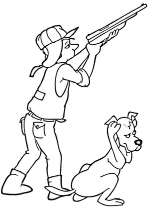 Caçador e Seu Cão - Página para Colorir