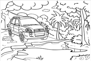 Página para Colorir de Carro na Floresta