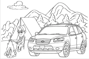 Página para Colorir Jovem com Veículo Hyundai