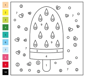 Página para Colorir Colorir por Número Sorvete de Frutas