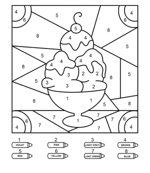 Página para Colorir de Copo de Sorvete com Números