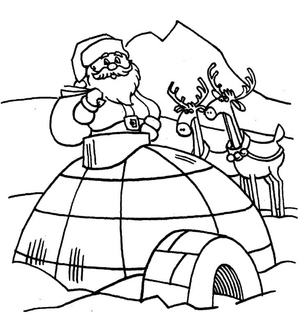 Papai Noel e Dois Renas ao Lado de um Iglu