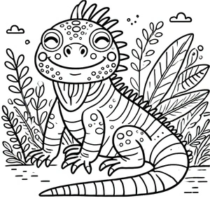 Página para Colorir Iguana Fofa