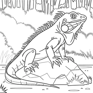 Página para Colorir Página para Colorir Iguana na Rocha