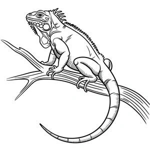 Página para Colorir Iguana empoleirada em um galho de árvore