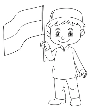 Página para Colorir Garoto da Indonésia segurando a bandeira
