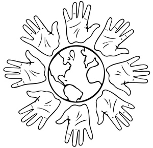 Página para Colorir Mãos pela Paz Internacional