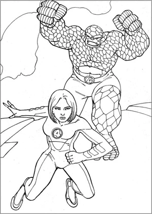 Mulher Invisível e Coisa em ação, medium Mulher Invisível coloring page, free printable