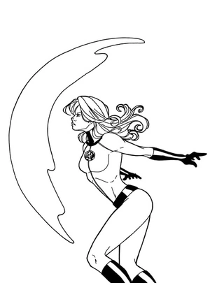 Mulher Invisível usando poderes, página de colorir média Marvel, imprimível grátis