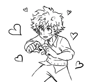 Izuku Midoriya fazendo coração com as mãos, página para colorir fácil de Izuku Midoriya, grátis para imprimir