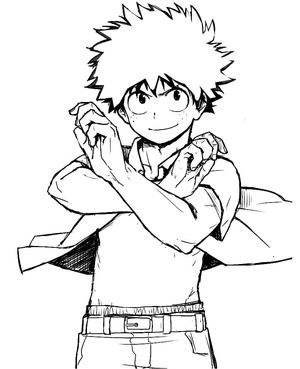Izuku Midoriya relaxando, página de colorir detalhada de My Hero Academia, impressão gratuita