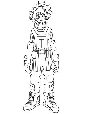Izuku Midoriya em pé, página para colorir média My Hero Academia, grátis para imprimir