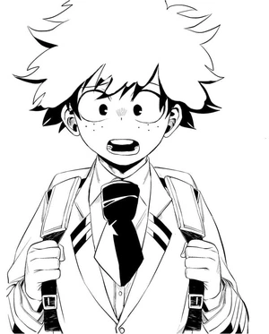 Izuku Midoriya com mochila, página para colorir média de Izuku Midoriya, imprimível grátis