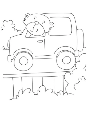 Página para Colorir Urso Dirigindo um Jeep
