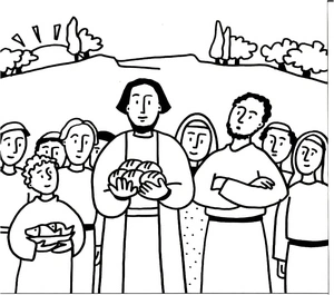 Página para Colorir Alimentação dos 5.000 por Jesus