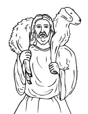 Página para Colorir Jesus e um Cordeiro