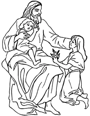 Página para Colorir Jesus e Crianças