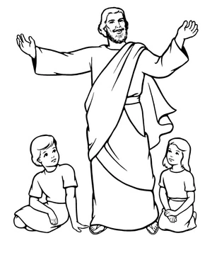 Página para Colorir Jesus e as Crianças