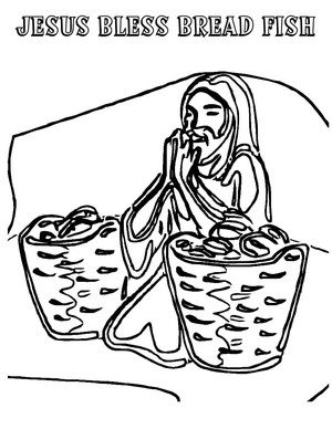 Página para Colorir Jesus Abençoa Pão e Peixe