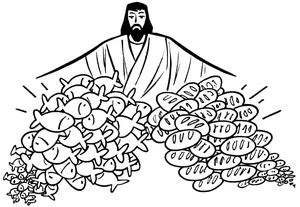 Página para Colorir Jesus Alimenta os Cinco Mil - Página para Colorir Bíblica