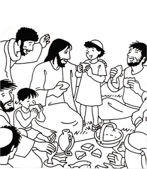 Página para Colorir Jesus Alimenta Cinco Mil Pessoas