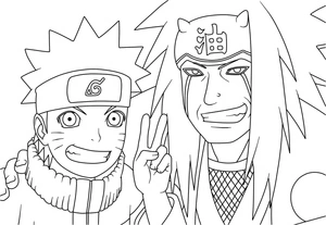 Página para Colorir Naruto e Jiraiya Alegres