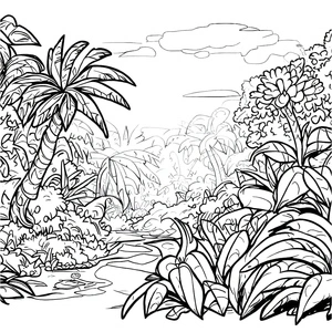Página para Colorir Cena Colorida da Selva