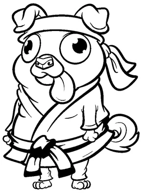 Página para Colorir Pug Fazendo Karatê