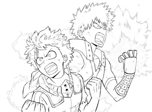 Página para Colorir Midoriya e Katsuki Bakugo