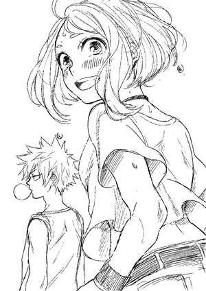 Página para Colorir Ochako Uraraka e Katsuki Bakugo