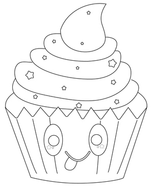 Página para Colorir de Cupcake Fofo para Imprimir