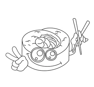 Página para Colorir Página para Colorir de Sushi Fofo para Imprimir