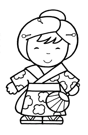 Página para Colorir Menina Adorável de Kimono