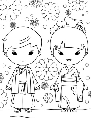 Crianças do Japão vestem trajes tradicionais Kimono